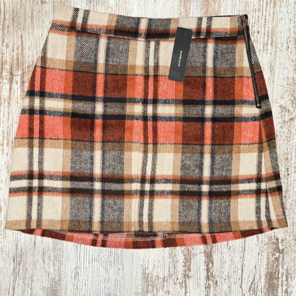 Lulu's Plaid Mini Skirt in Red and Brown